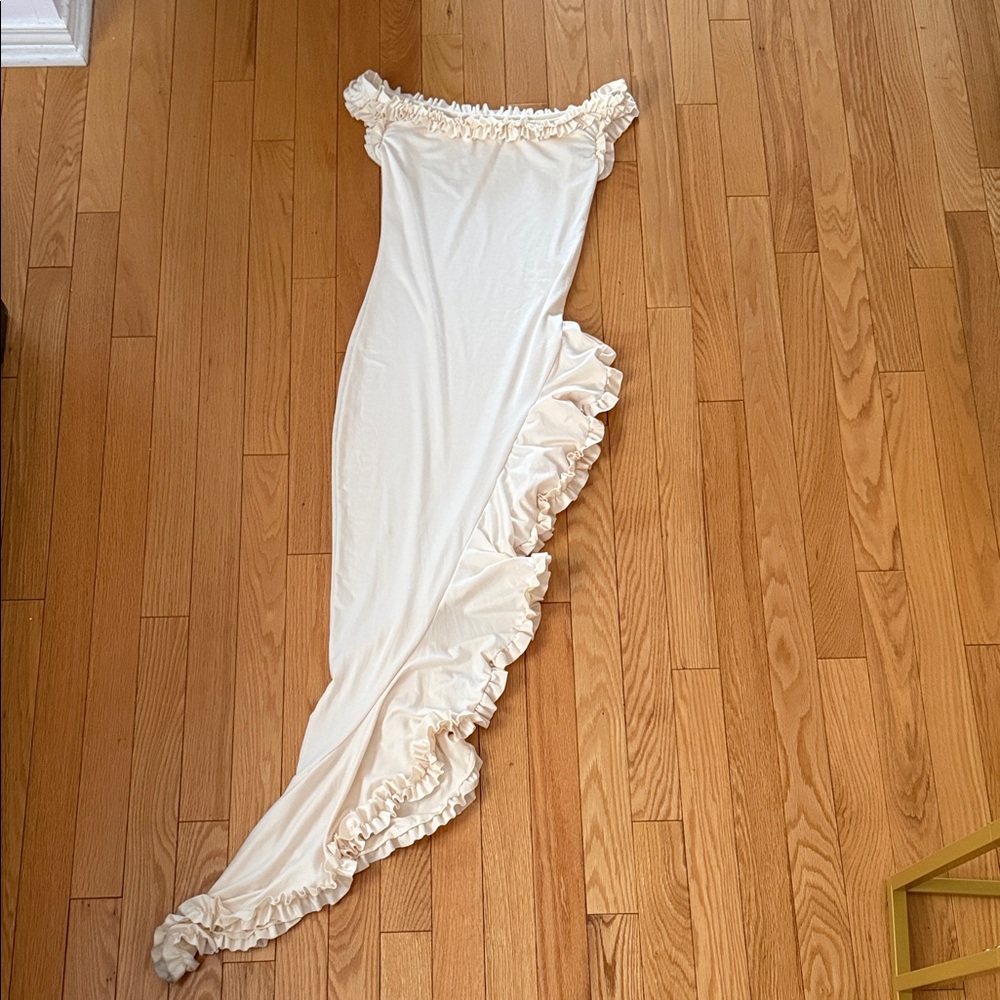 Elegant Cream Ruffle Gown